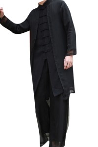 Online Custom fashion youth Kungfu shirt Han suit men's Chinese Style Men's costume ancient style ancient costume long shirt Chinese style robe linen suit Kungfu SHIRT CREW drama suit  SKF006 detail view-4